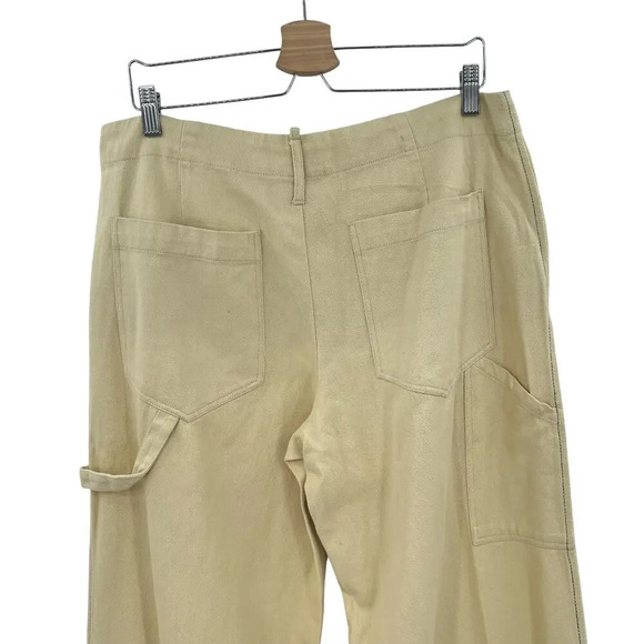 Zara Pants Full Length Turn‎ Up Baggy Wide Leg Butter Yellow Trouser Size Large - Picture 7 of 13